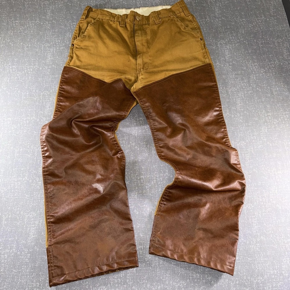 Vintage Saf-T-Bak Pants Mens 30x29 Brown Canvas Hunting Water Repellent Workwear